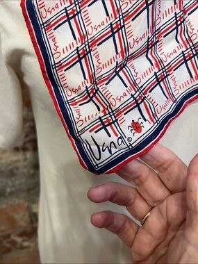 Vintage Vera Neumann Silk Scarf with Red & Navy small Vera’s on all over print